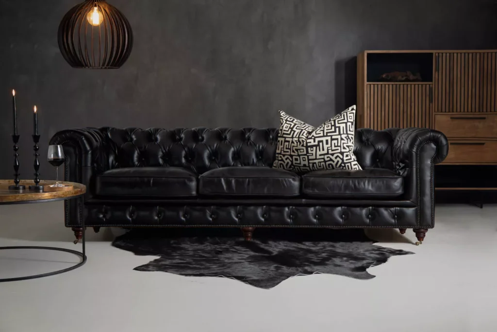Jefferson Chesterfield 3 Seater Leather Couch – Burnt Tobacco