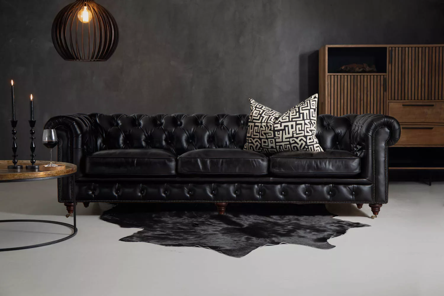 Jefferson Chesterfield 3-Seater Leather Couch - Burnt Tobacco