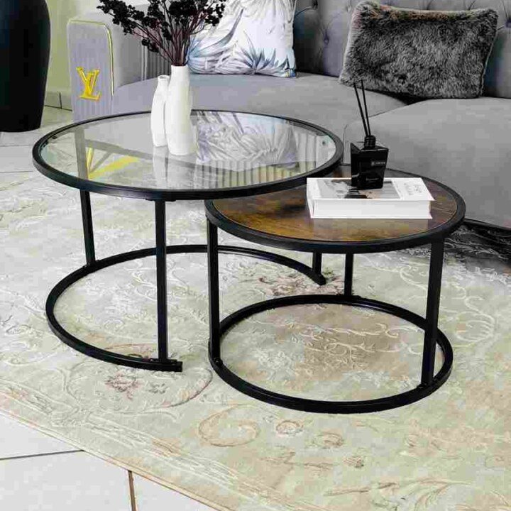 Modern Nested Coffee Table Set With Tufted Sofa