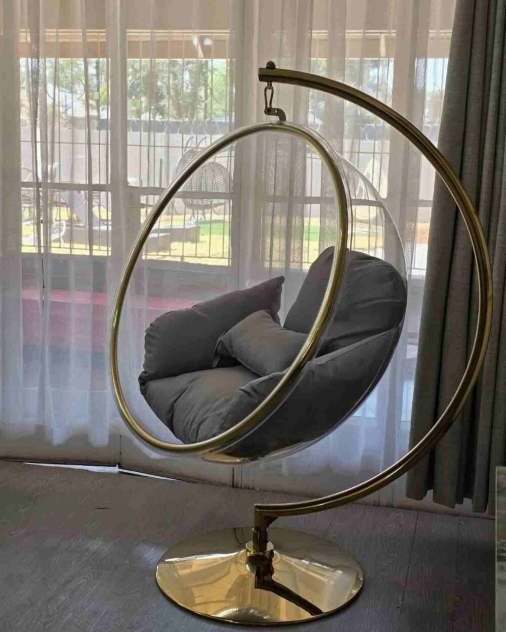 Contemporary Hanging Bubble Chair with Cushions