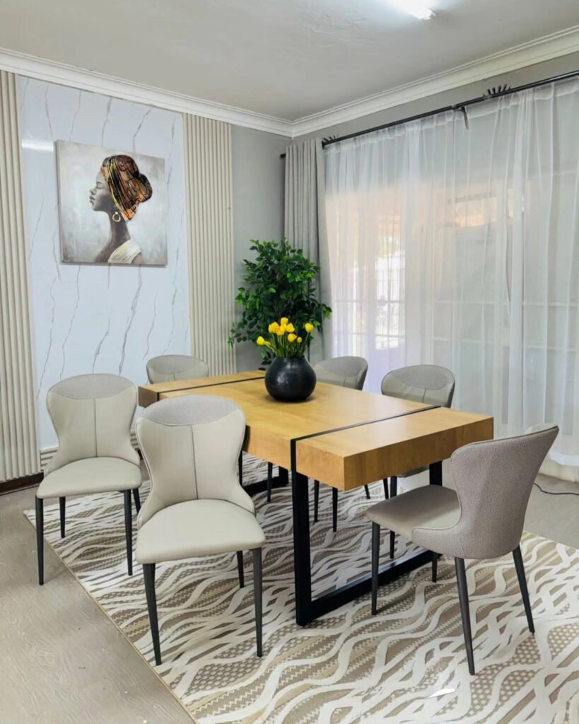 Modern Wooden Dining Table Set With Upholstered Chairs